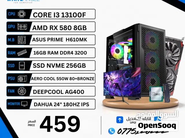 PC GAMING RX 580 8GB + 24” 180HZ IPS MONITOR  CORE I3 13100F  16GB RAM