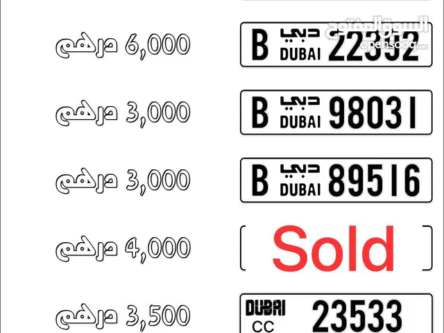 Number plates for sale