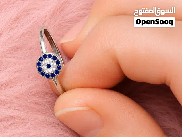 طقم فضة أنيق – سنسال فضة مع خاتم عين زرقاء مرصع بالأحجار
