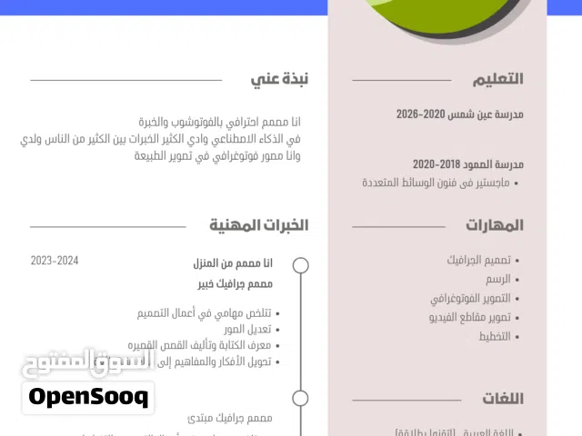 تصميم سيرة ذاتية ( cv )حديثة وعصرية