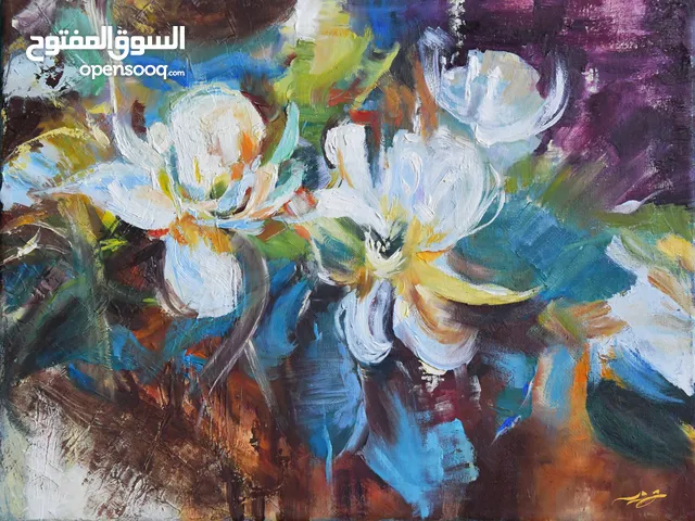 لوحتين طبيعة صامتة ورد، لوحات زيتية لديكور المنزل الراقي