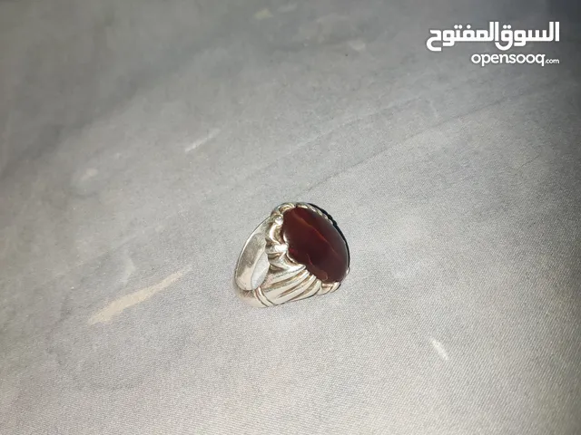 خاتم فضة 925 صياغة بحرينية بحجر عقيق كرزي زعفراني