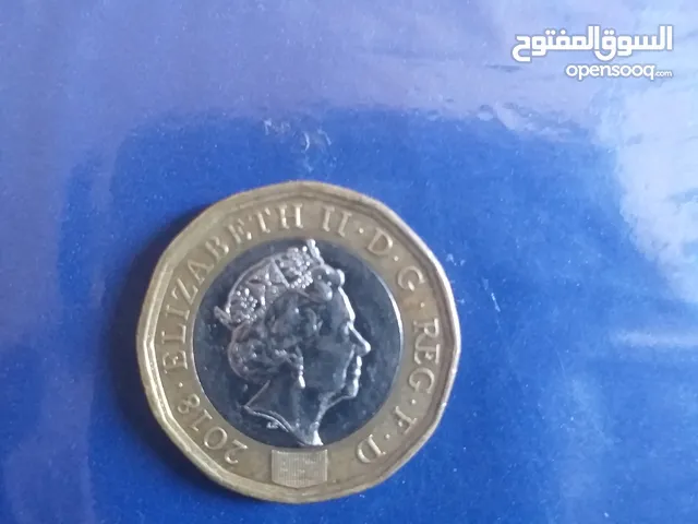 عملة جنيه إسترليني بريطانية من المملكة المتحدة، صادرة عام 2018 تحمل صورة الملكة إليزابيث الثانية .