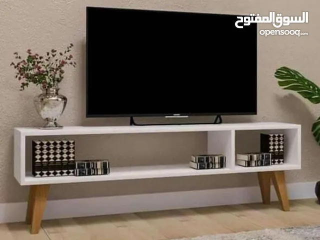 ترابيزة تليفزيون 120 سم خشب MDF 18 ml. ميلامين ابيض ورجول بنى جديده بكيسها