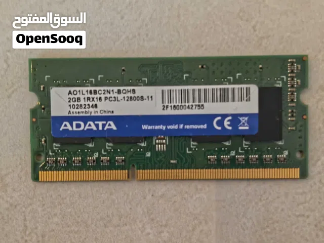 ADATA 2 Gigabytes of DDR3 Desktop RAM (for laptops)  ذاكرة الوصول العشوائي من نوع DDR3 بسعة 2 جيجابا