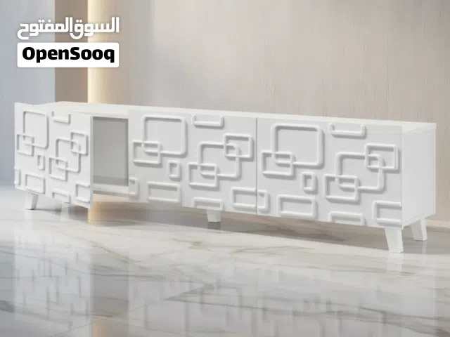 طاولة تلفزيون مودرن بيضاء بتصميم هندسي فريد - TV 24307