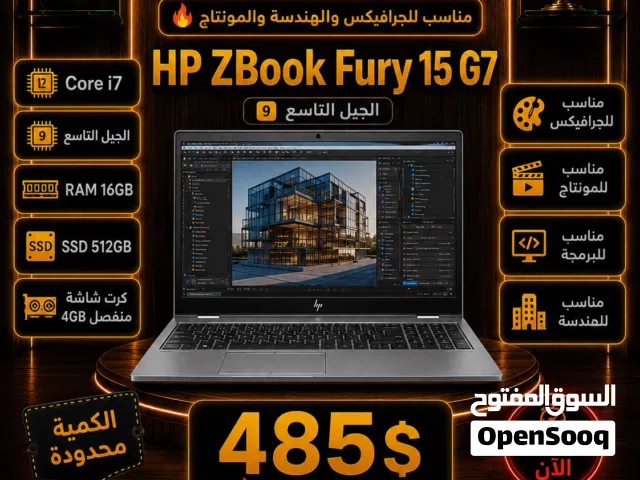 HP ZBook Fury 15 G7 Core i7 Gen9 RAM 16GB SSD 512GB 4GB Graphics بسعر 485$