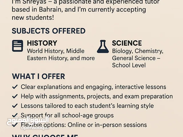 Private HistoryScience Tutor Available both online and offline