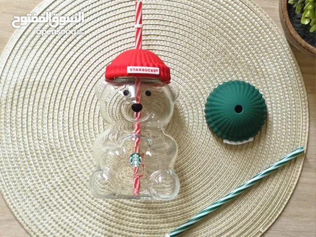 كوب الدب من ستاربكس – زجاج جديد مع غطاء ومصاص أحمر
