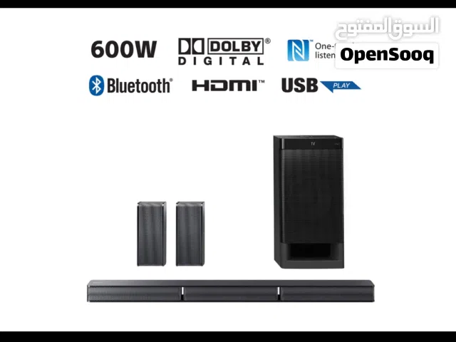 Sony 5.1 sound bar with subwoofer with 2 surround speakers remote