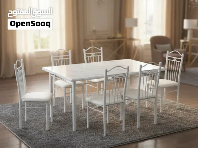 طقم طاولة طعام بيضاء فاخرة مع 6 كراسي