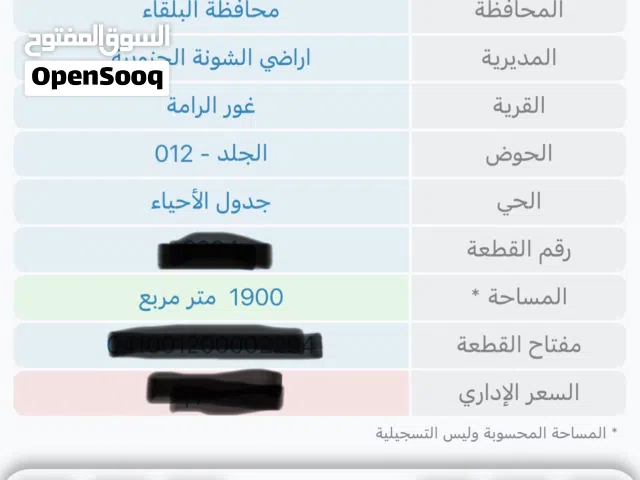 قطعتين أرض مساحة الوحدة 1 دونم 900 م على شارعين للبيع في البحر الميت منطقة منتجع البحيرة من المالك