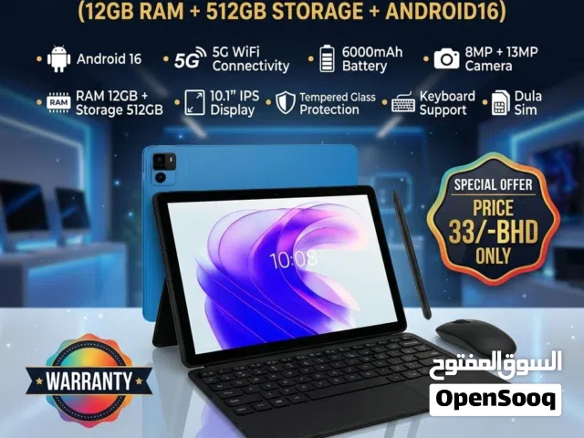 New 5G Smart Android Tablet 10" Screen Dual Sim 12GB RAM 512GB Storage With Keyboard+Cover