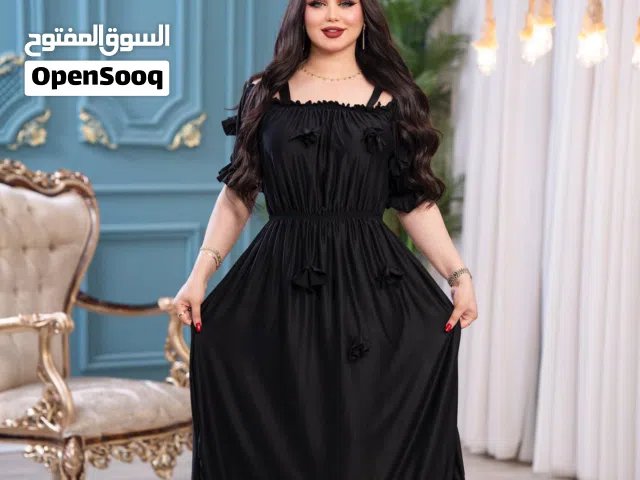 فستان بحري اسود فقط  خامة زبدة تركي شرط الفحص    فري سايز لحد 95