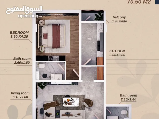 65 m2 1 Bedroom Apartments for Sale in Muscat Al Khoud
