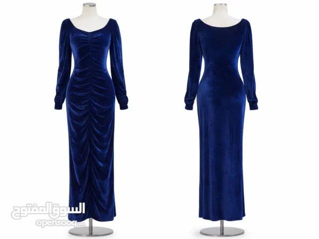 Elegant Blue Velvet Maxi Dress
