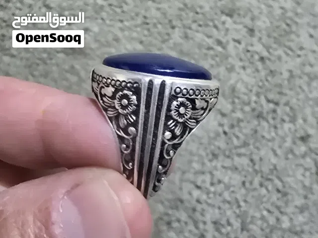 خاتم عقيق يمني ازرق صياغه عارف وزن ثقيل  فضه 990