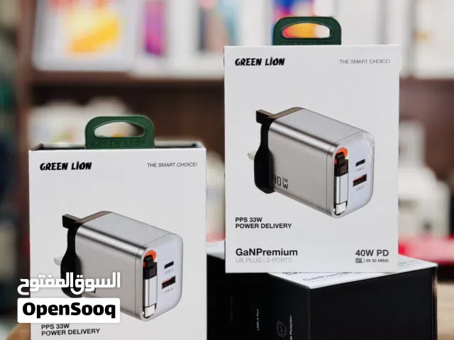 شاحن جدراي مدمج مع السلك 33 واط GREEN LION PPS 33w GANPREMIUM UK PLUG  2-ports 40w PD