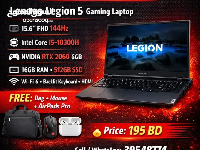 Lenovo Legion 5 Gaming 15.6′′Laptop – Intel i5 11th Gen, NVDIA RTX 4GB, 16GB RAM, 512GB SSD -