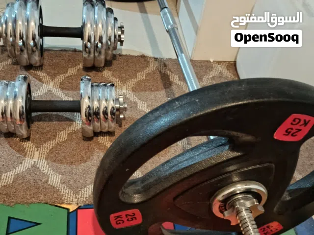 Barbell and Dumbell 100kg total for big muscles and attractive body. وزن إجمالي 100 كجم من الباربل و