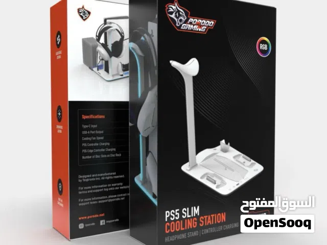 قاعدة تبريد PS5 Slim المتكاملة – تبريد، شحن، وإضاءة RGB