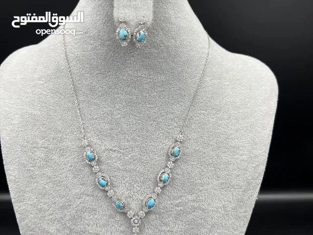 Womens silver set with natural Nishaburi turquoise stone - طقم فضة نسائي باحجار فيروز نيشابوري طبيعي