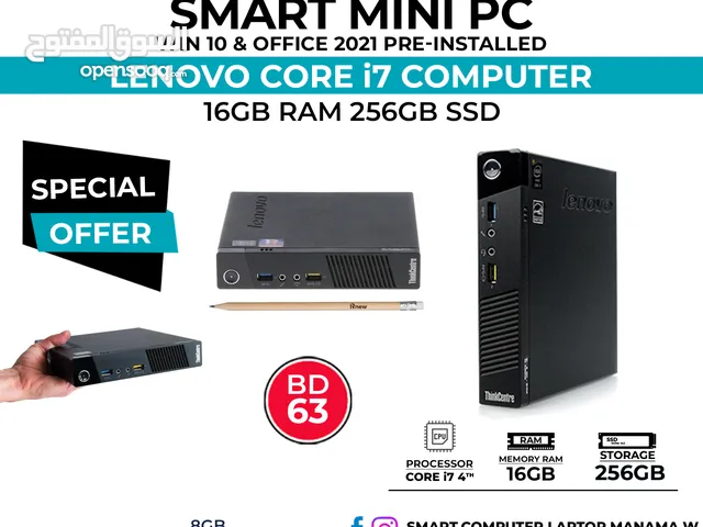 Lenovo Core i7 Smart Mini Computer 16GB Ram 256GB SSD Windows 10 Pro Office -