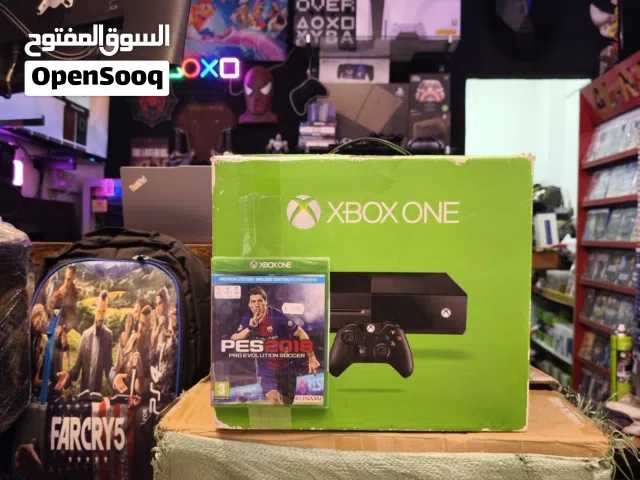 ب150 ألف اكسبوكس وان فات مستعمل هارد تيرا جوستك اصلي كامل الملحقات مع قرص PES 18 .