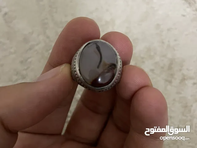 خاتم فضة عقيق يماني مصور