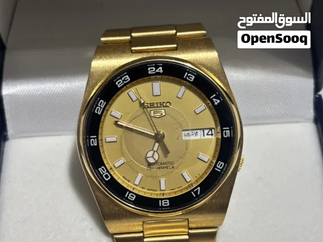 Seiko 5 21 Jewels Automatic Gold Tone Watch Arabic English Day