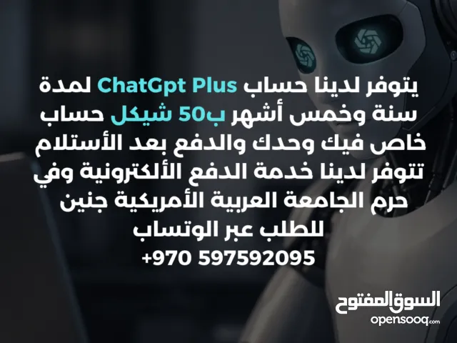 حساب شات جي بي تي سنة ونص ب50 شيكل