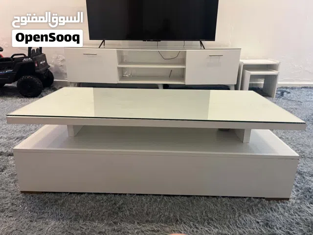 طاولة وسط + طاولة شاشة + خزانة أحذية مع الزجاج