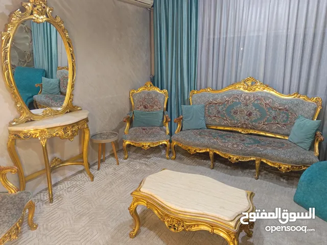 خشب زان طقم كنب فاخر بلون (فيروزي +ذهبي)مصري خشب زان