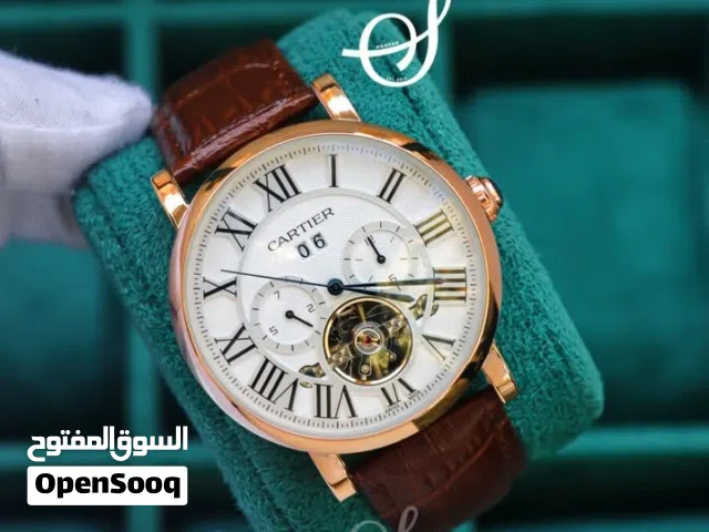 ساعة كارتييه Cartier  تعمل بحركة اليد اوتوماتيك  مكينة ياباني ذات خزان طاقة  جلد طبيعي مختوم باللون