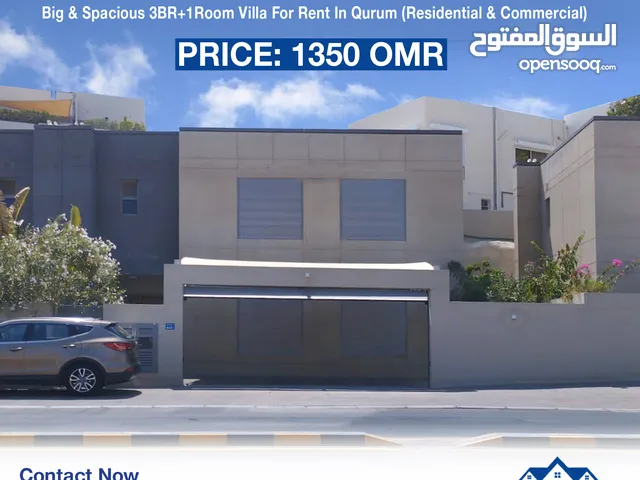 #REF1072  Big & Spacious 3BR+1Room Villa for Rent in Qurum (residential & commercial)