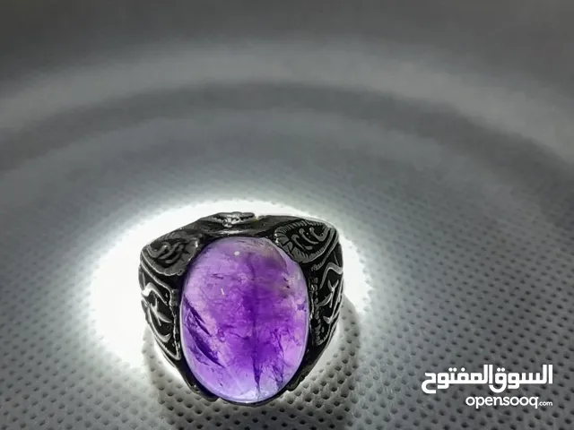 خاتم الاماتيست خاتم فضه متوج بحجر الاماتيست