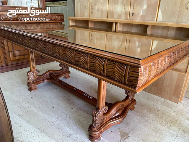 طقم سفره 3 قطع خشب زان بالكامل تفصيل 6 كراسي فضيه ودرسوار وطوله بحاله الوكاله