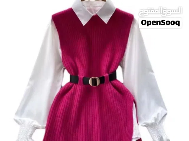 كنزة صوف مع قميص أبيض وكشاط ب 7 ألوان جذابة