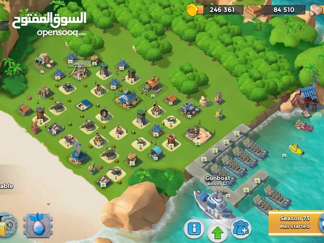حساب بوم بيش (boom beach) وسط للبيع ومعه جواهر كثيره تقريبا 500 ومناطق مفتوحه جيده