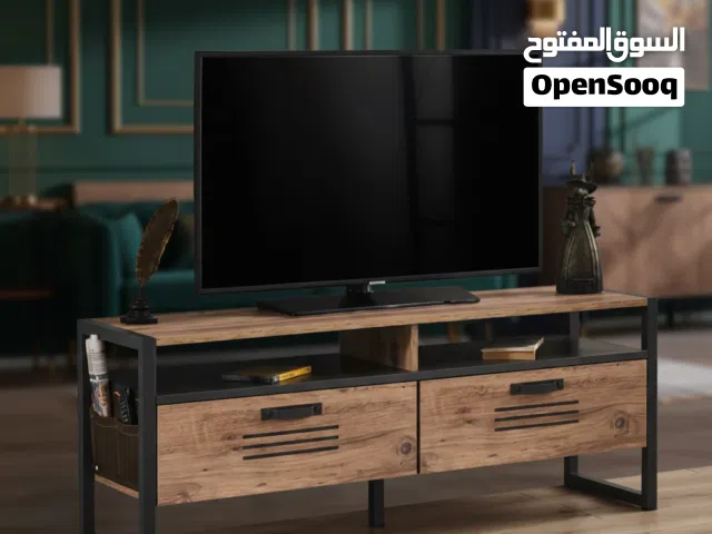 طاولة تلفزيون مودرن خشبية مع إطار معدني أسود - TV 116-S KREA BROWN 140