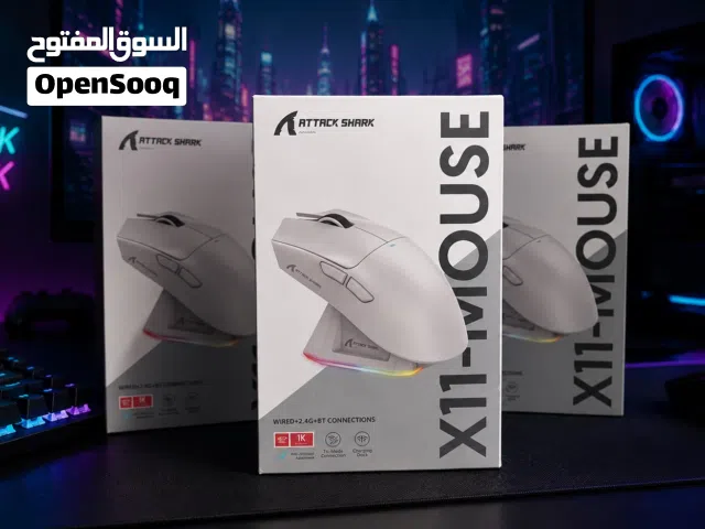ماوس attack shark x11 اتاك شارك جديد مسكر ابيض مع ستيكرز و متوفر توصيل لكافة انحاء المملكة