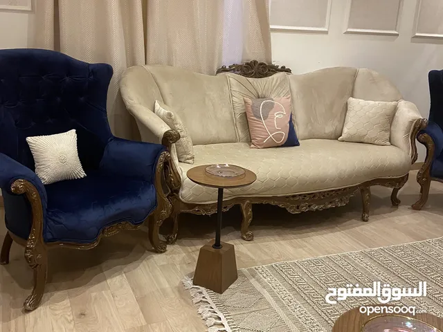 كنب تركي نظيف لون بيج وكحلي 5 قطع