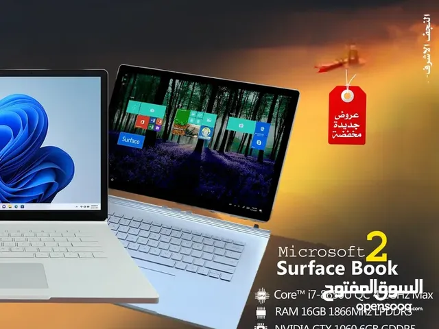 Microsoft surface book ; مايكروسوفت سيرفس بوك ; Corei7-8650U ; 15inch ; جيل 8 ; 512GB ; GB 16