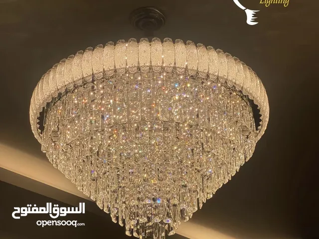 ثريا كرستال قطرها متر جديده بلباكيت لم تفتح ثلاث الوان رموت كنترول شمسي اوف وايت ابيض تحكم تصعد تنزل