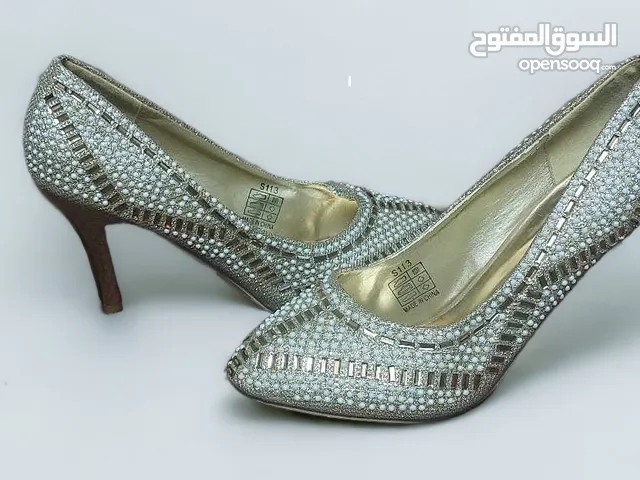 هيلز سواريه ذهبي في فضي Silver and gold Shimmer Synthetic Comfortable and Stylish Wedding Heels