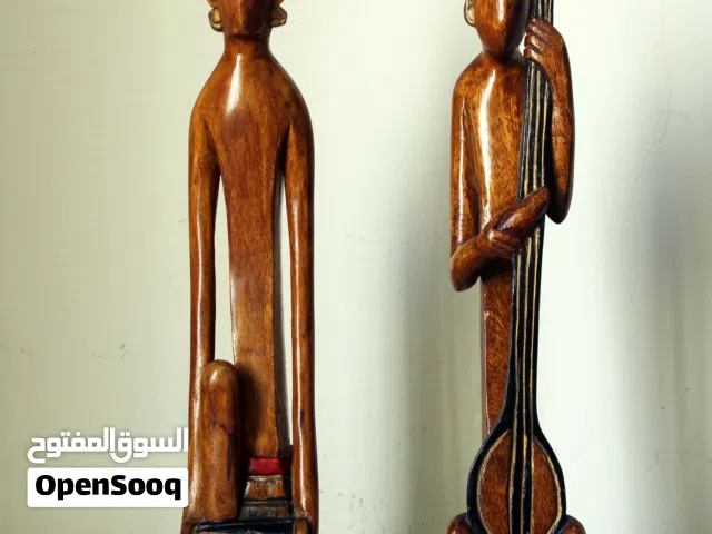طقم تحف خشبية  " فينتج " مميزة منحوتة ومرسومة يدويا ( قطعتين )