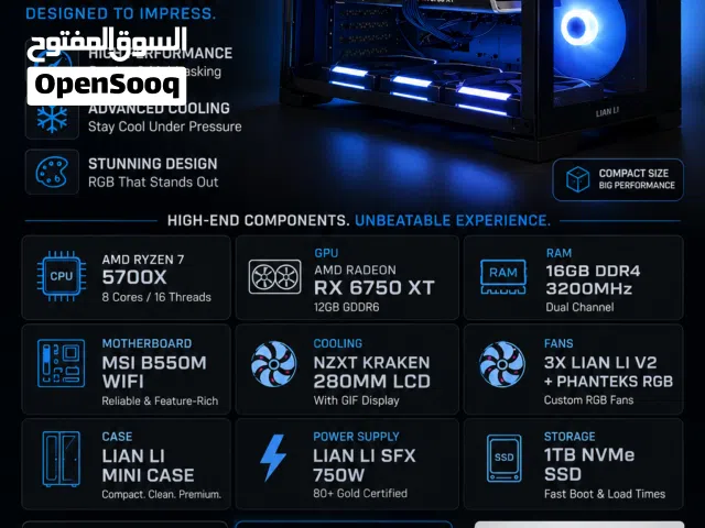 Lian Li Mini Gaming PC  Ryzen 7 5700X + RX 6750 XT  NZXT LCD AIO  Premium