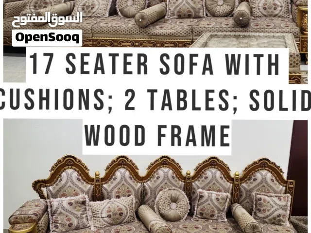 17 seater sofa with cushions with 2 tables and solid wood frame for sales in very good price!