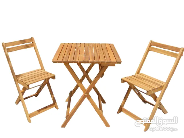 طاولة و 2 كراسي خشب حقيقي، قابلة للطي