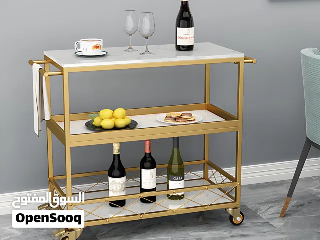 Gold Marble Top Bar Cart, 3-Tier Rolling Serving Trolley with Wine Storage for Home Dining Room